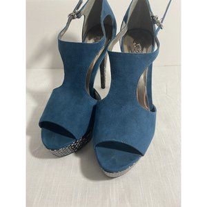 Carlos Santana Galaxy Turquoise Blue  Snake Print Platform Sandals Heels, 8.5M